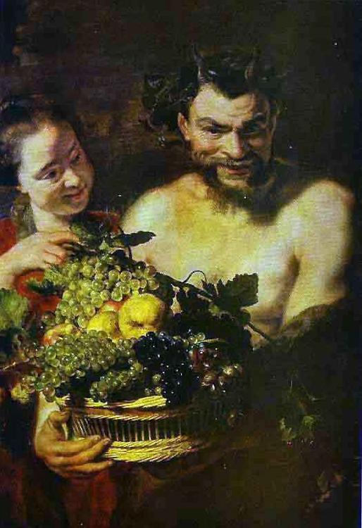 Jacob Jordaens Satyr and Girl with a Basket of Fruit oil painting picture